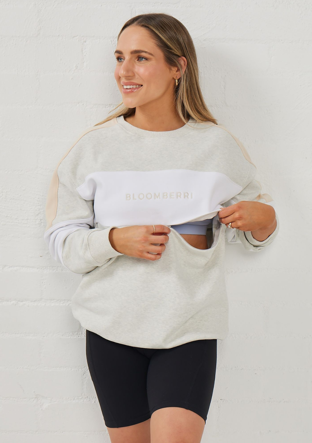 Elevate Nursing Sweater (Grey, White & Beige)