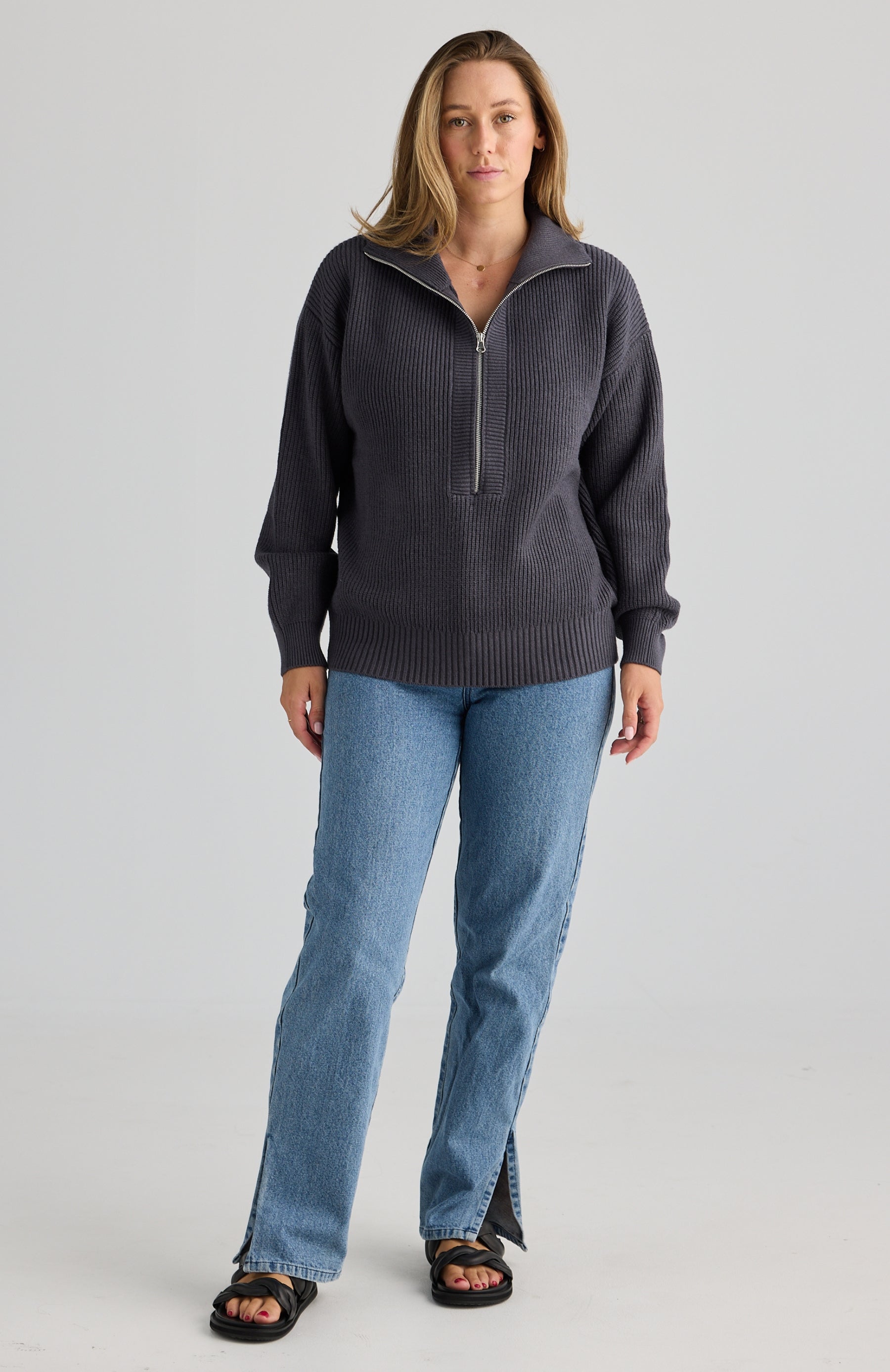Charlie Knit Breastfeeding Jumper Charcoal