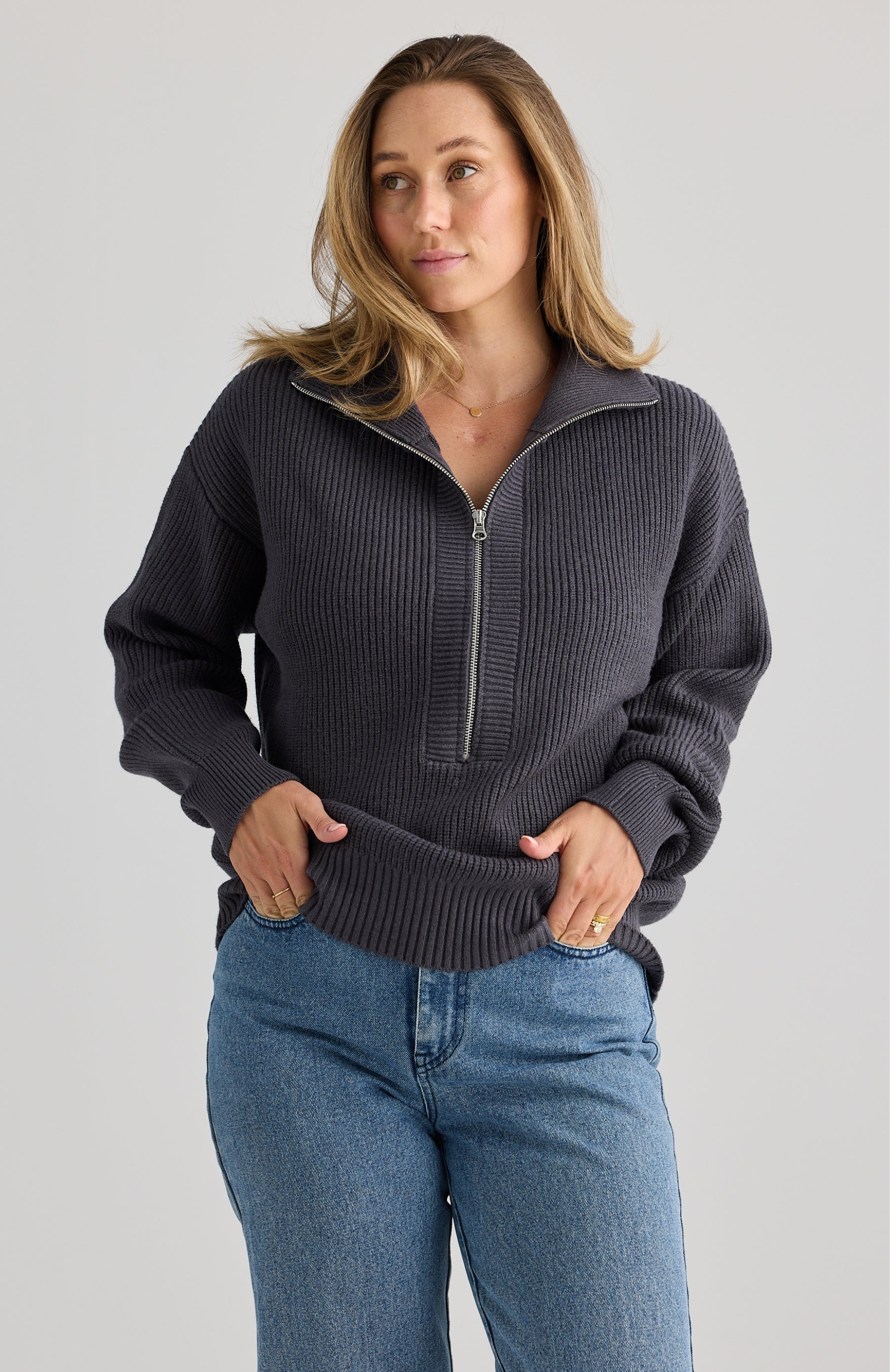 Charlie Knit Breastfeeding Jumper Charcoal
