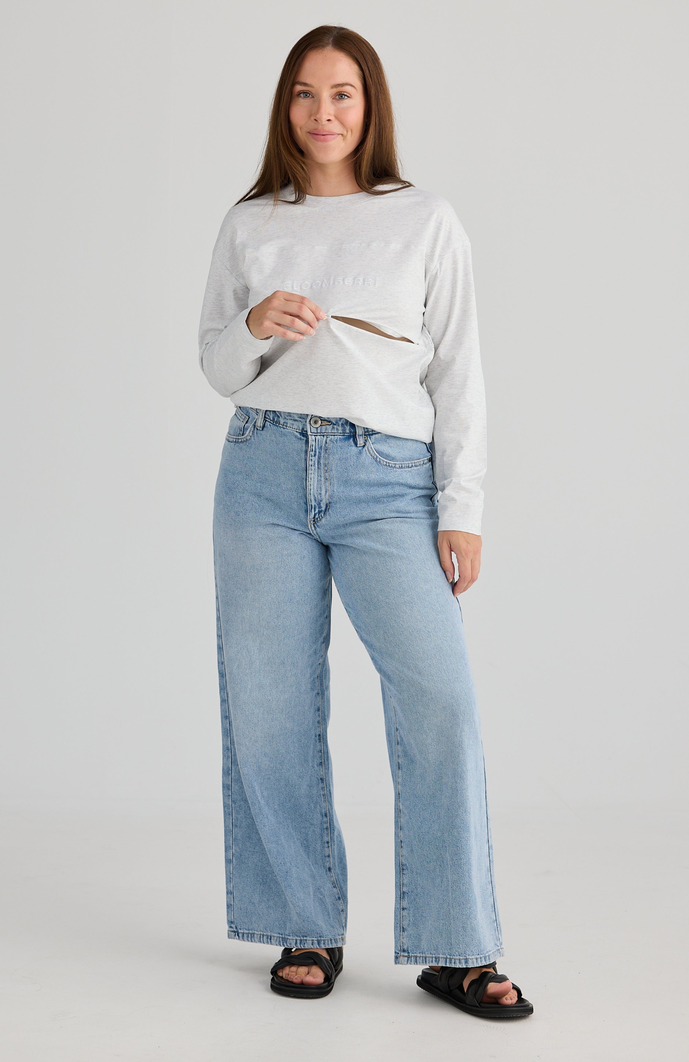 Aria Long Sleeve Nursing Tee (Grey Marle)