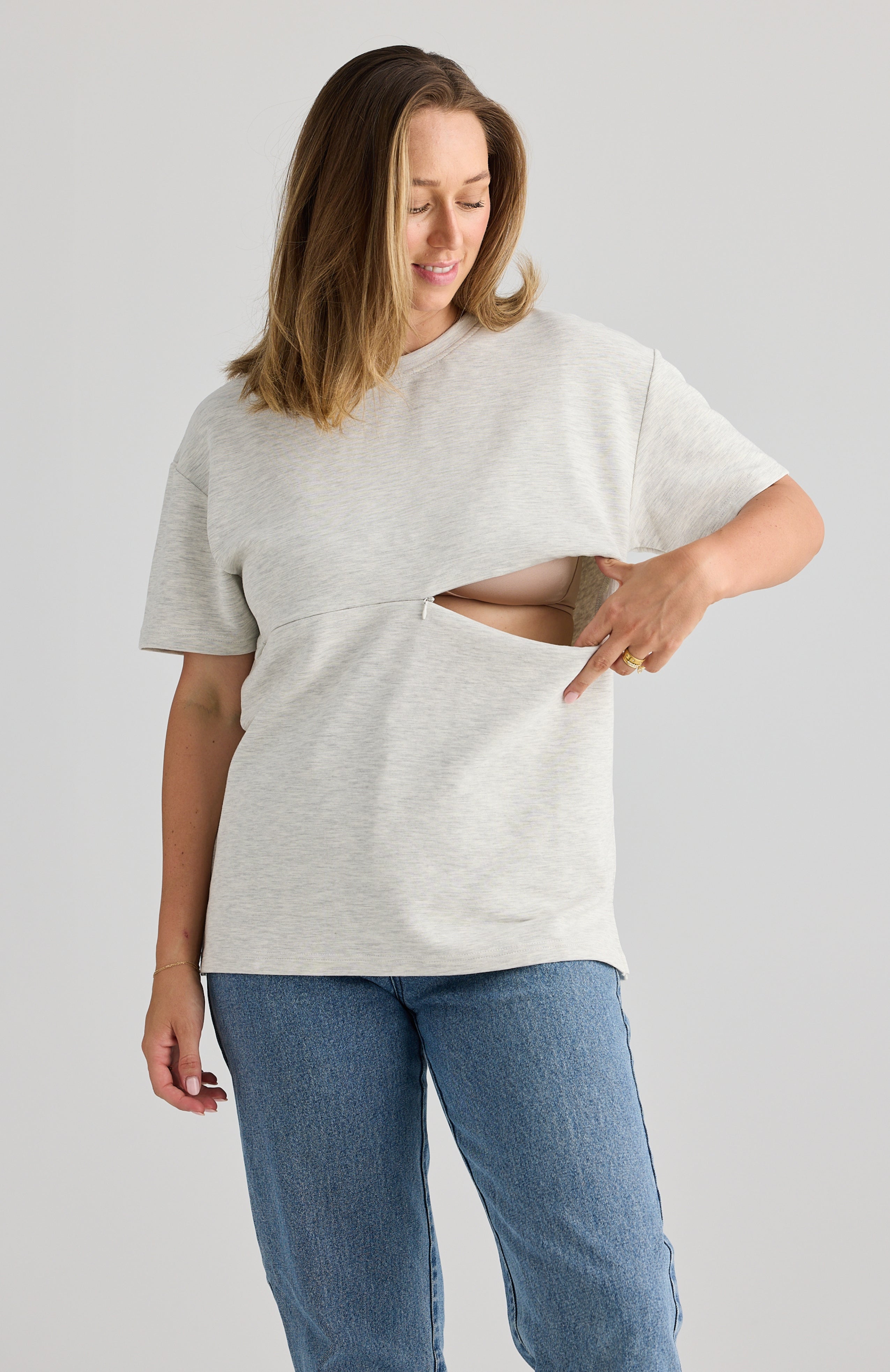 Isla Breastfeeding Top Grey Marle