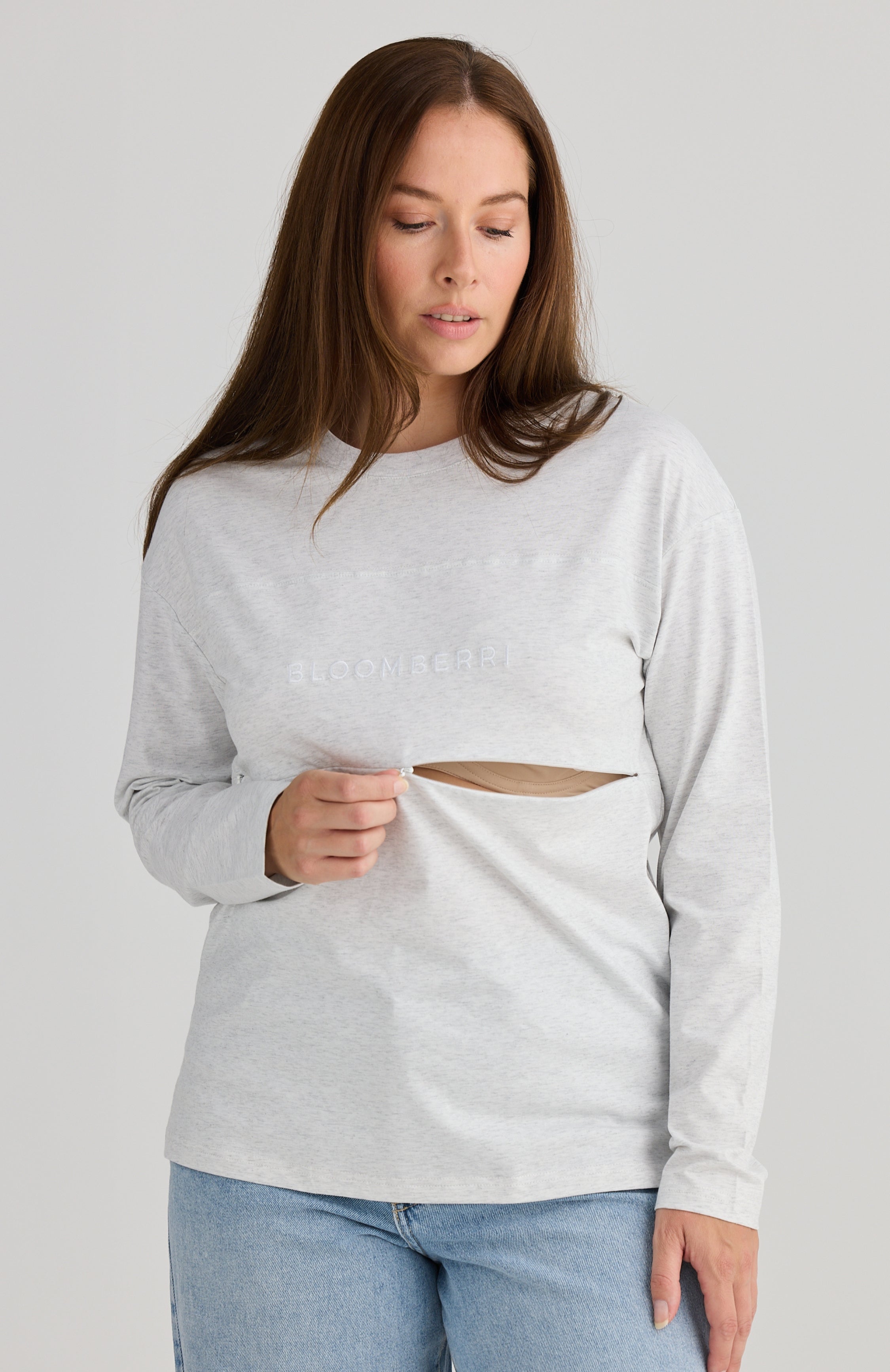 Aria Long Sleeve Nursing Tee (Grey Marle)