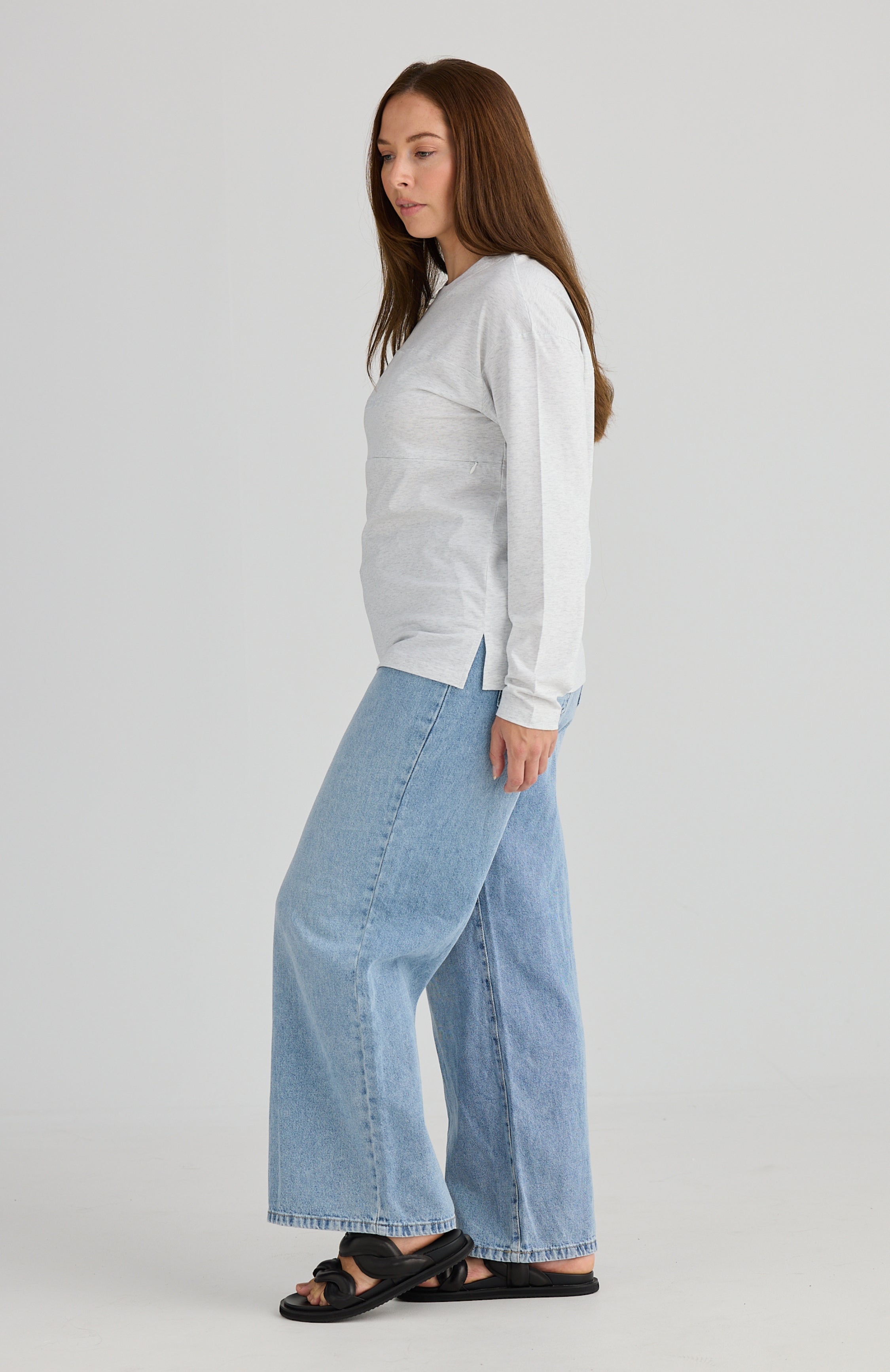 Aria Long Sleeve Nursing Tee (Grey Marle)