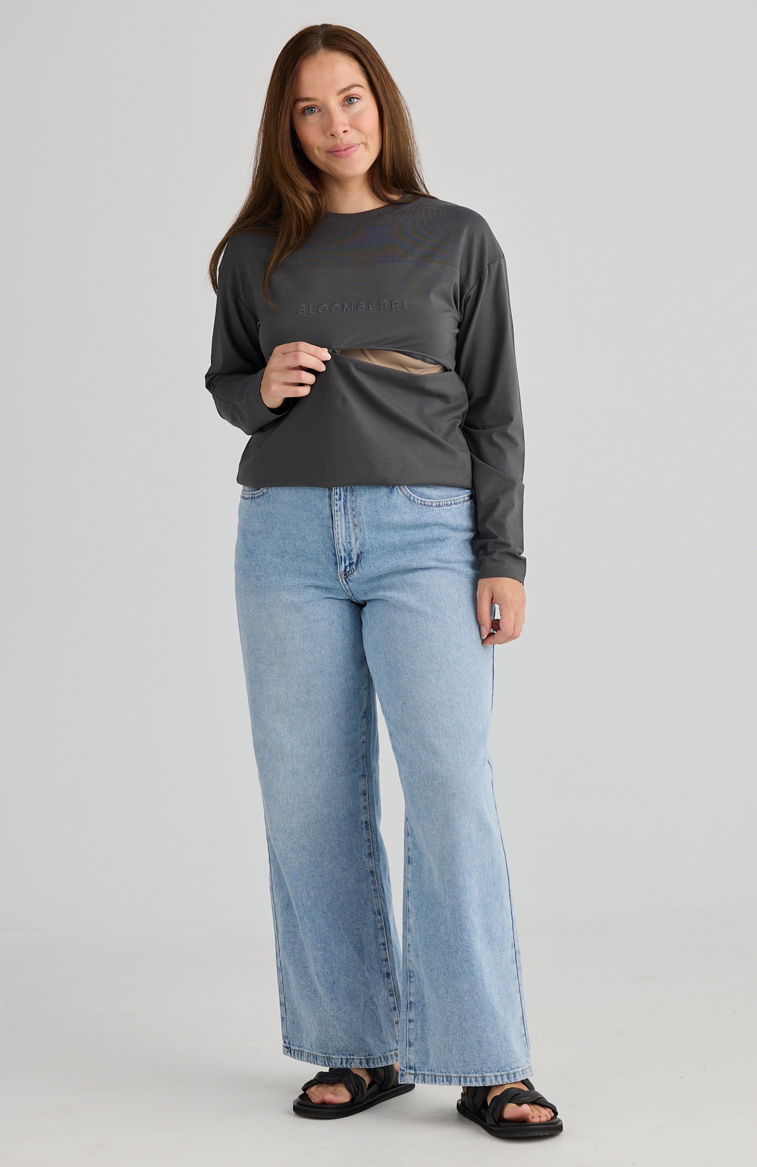 Aria Long Sleeve Nursing Tee (Charcoal)