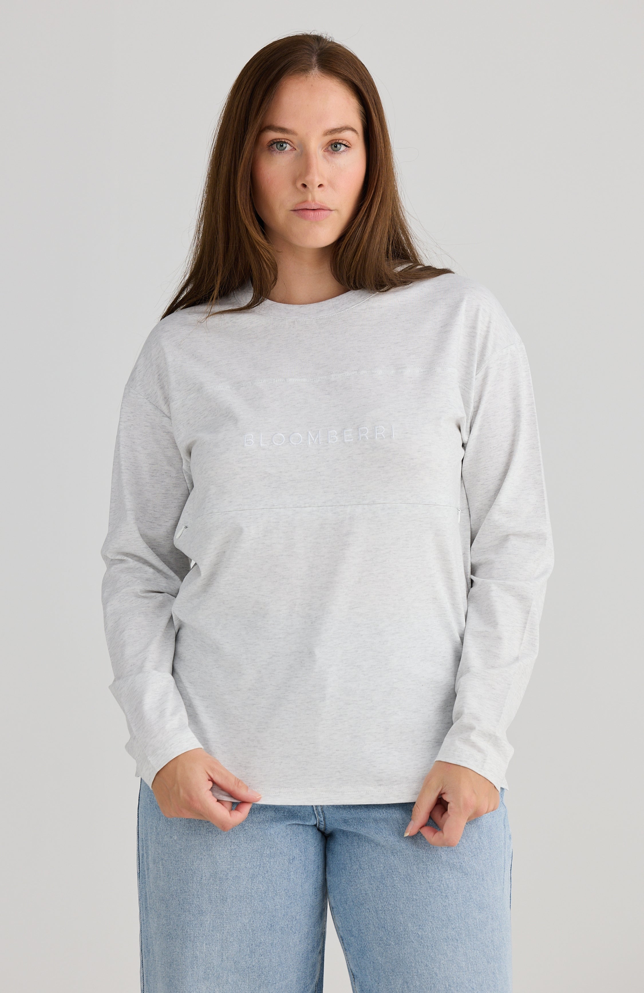 Aria Long Sleeve Nursing Tee (Grey Marle)