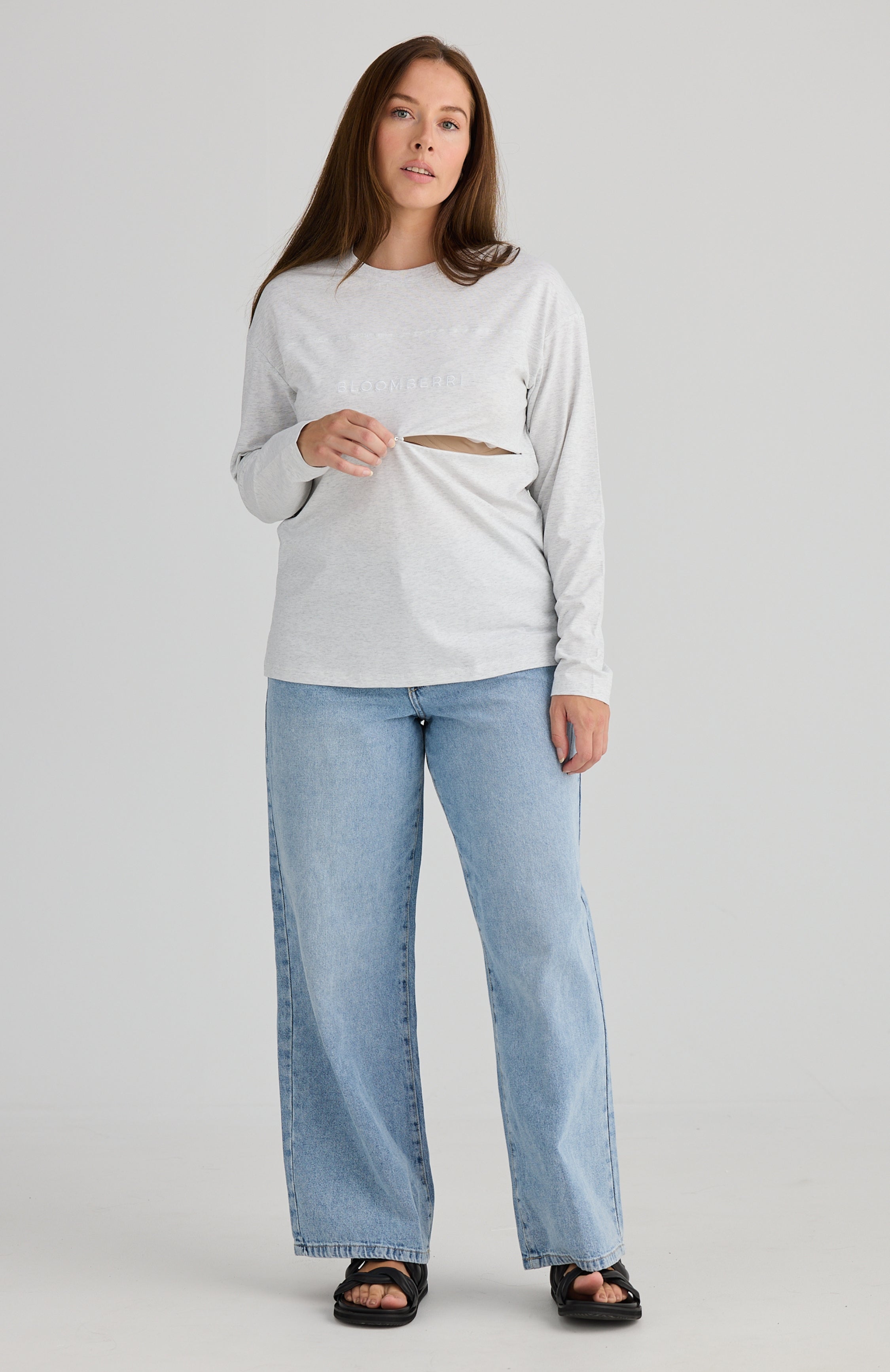 Aria Long Sleeve Nursing Tee (Grey Marle)