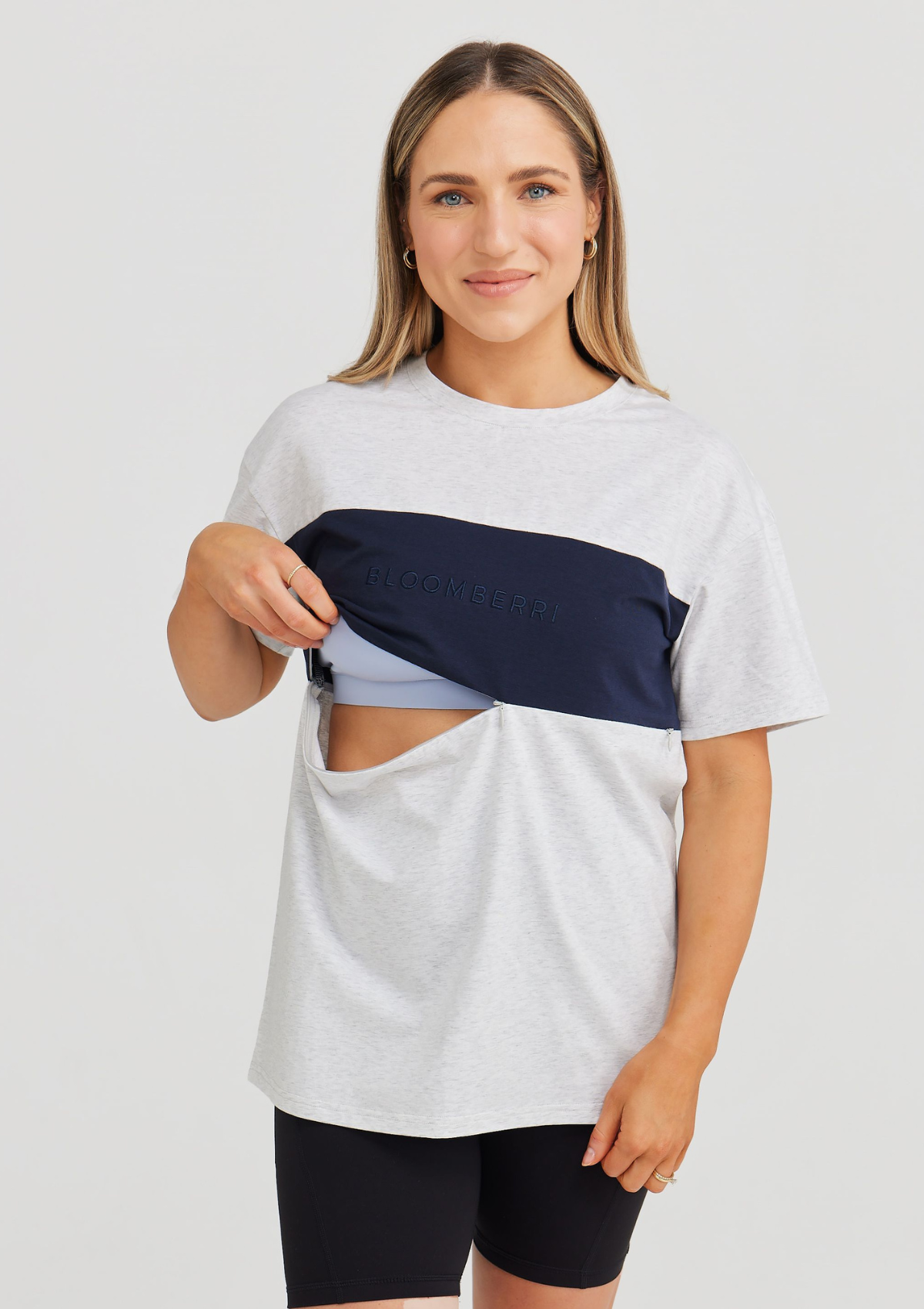 Milana Nursing Tee (Navy and Grey Marle)
