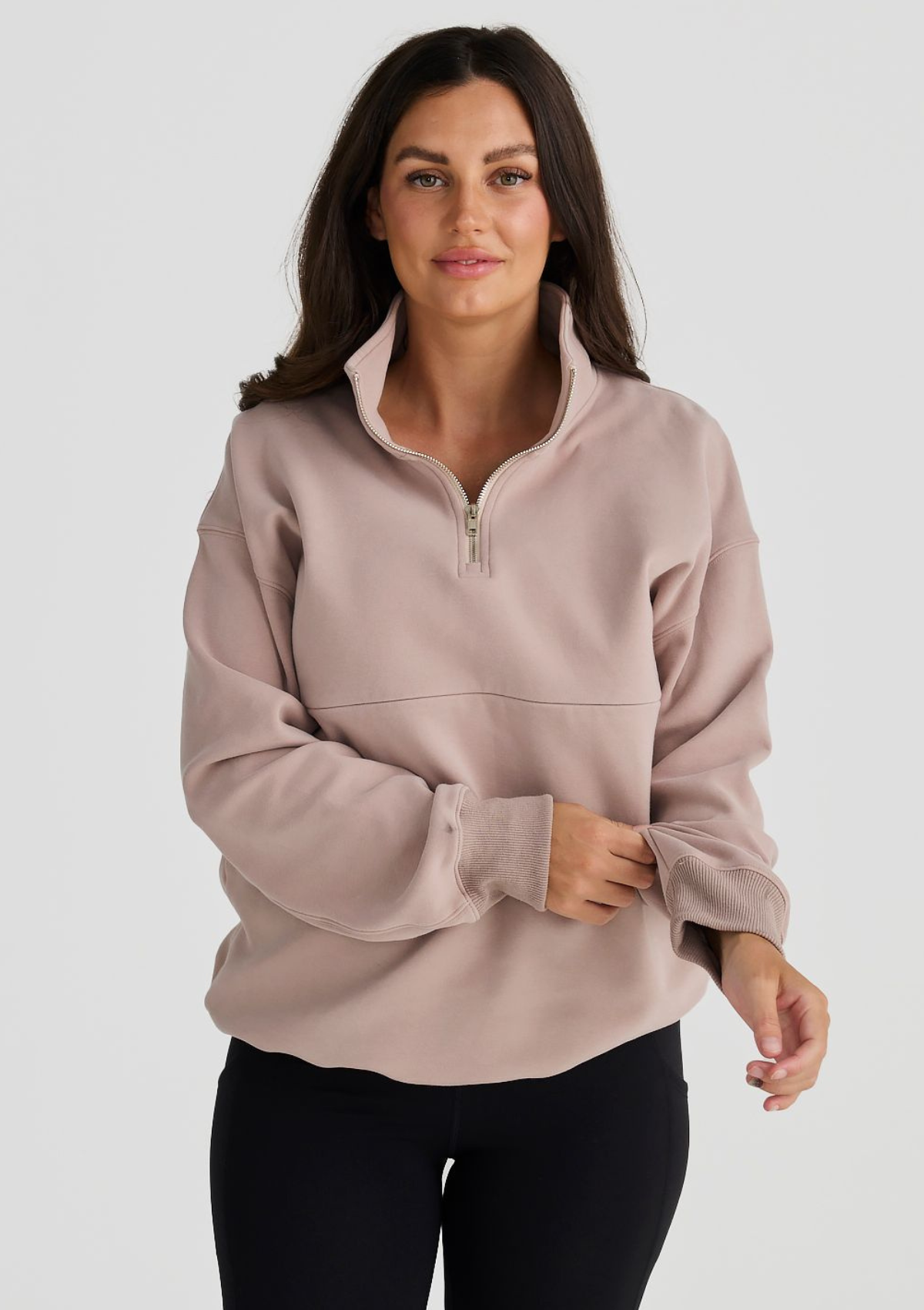 Breastfeeding Friendly Jumper in Quarter Zip (Beige)
