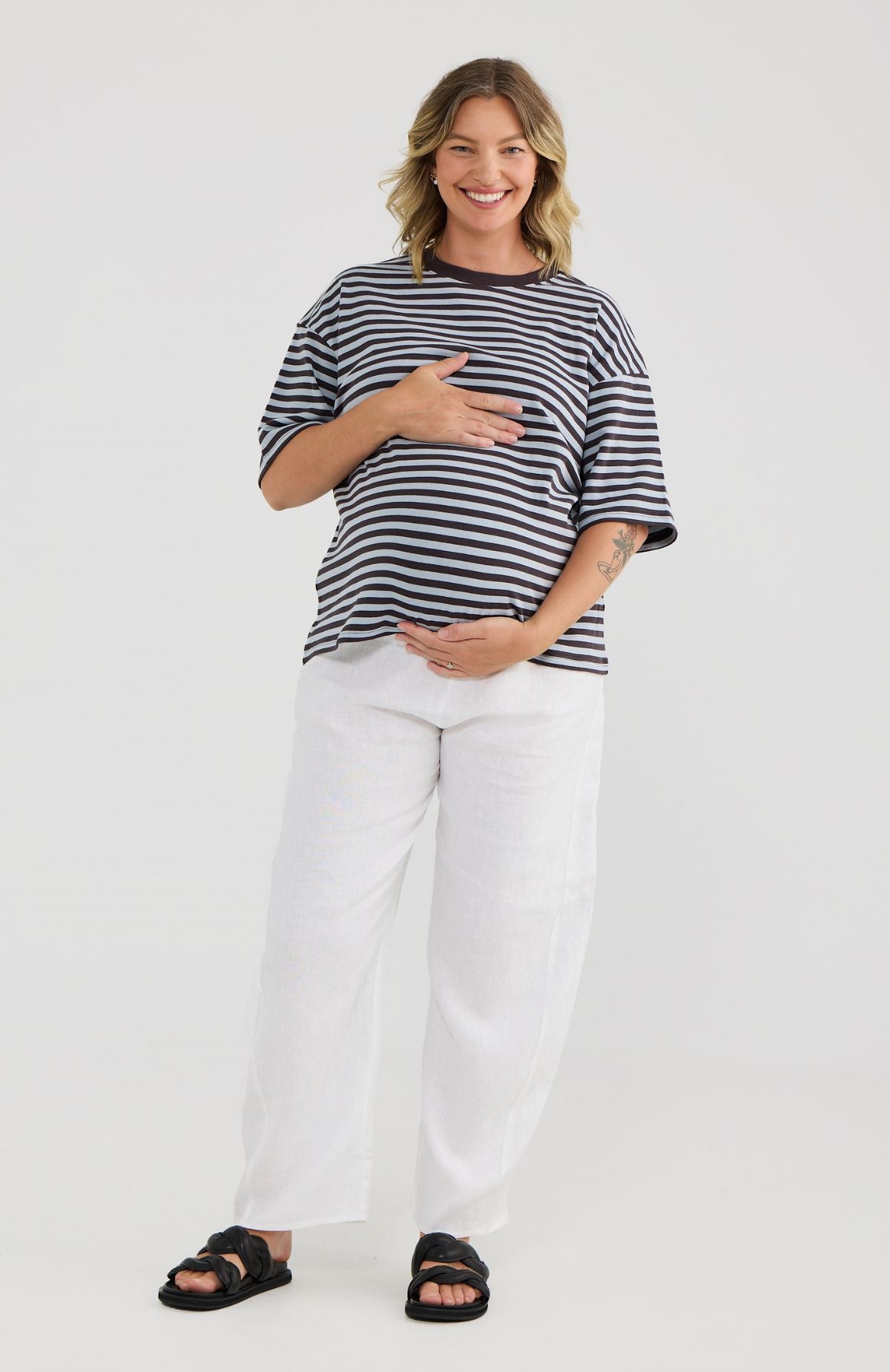 Stevie Breastfeeding Top Blue-Chocolate Stripe