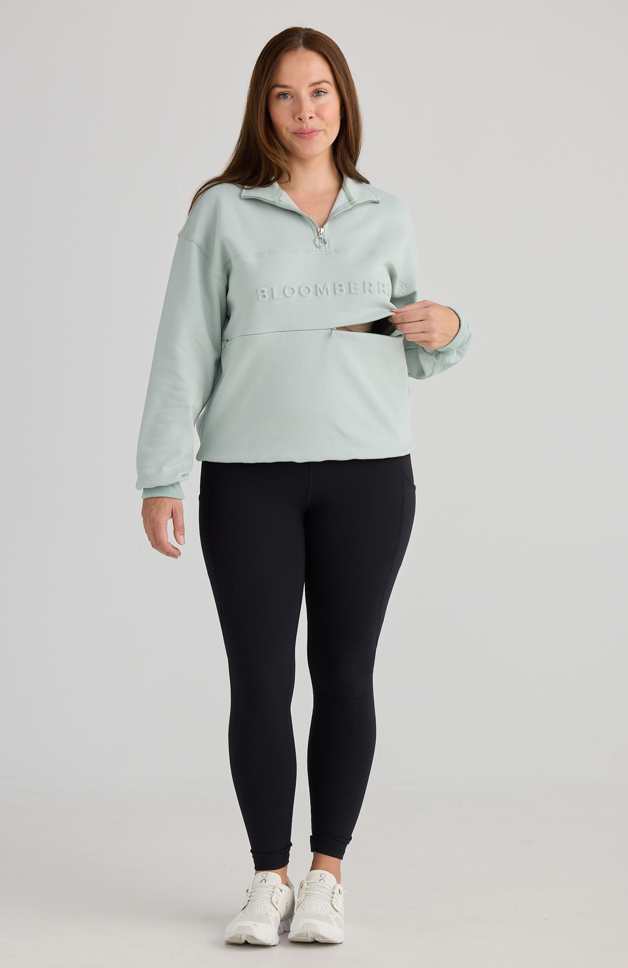 Bloomberri Breastfeeding Jumper Quarter Zip Sage
