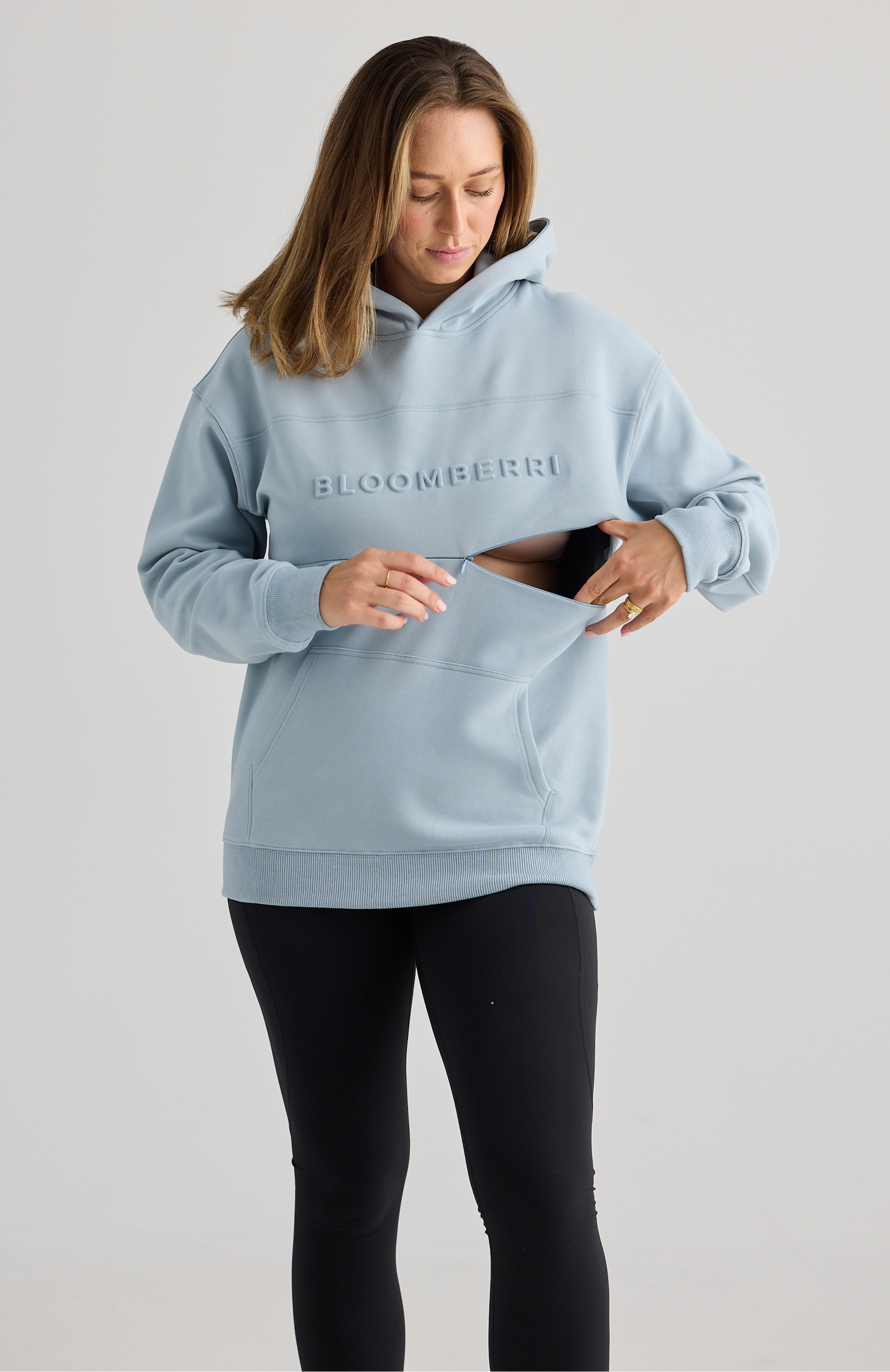 Breastfeeding Hoodie Jumper in Blue by Bloomberri