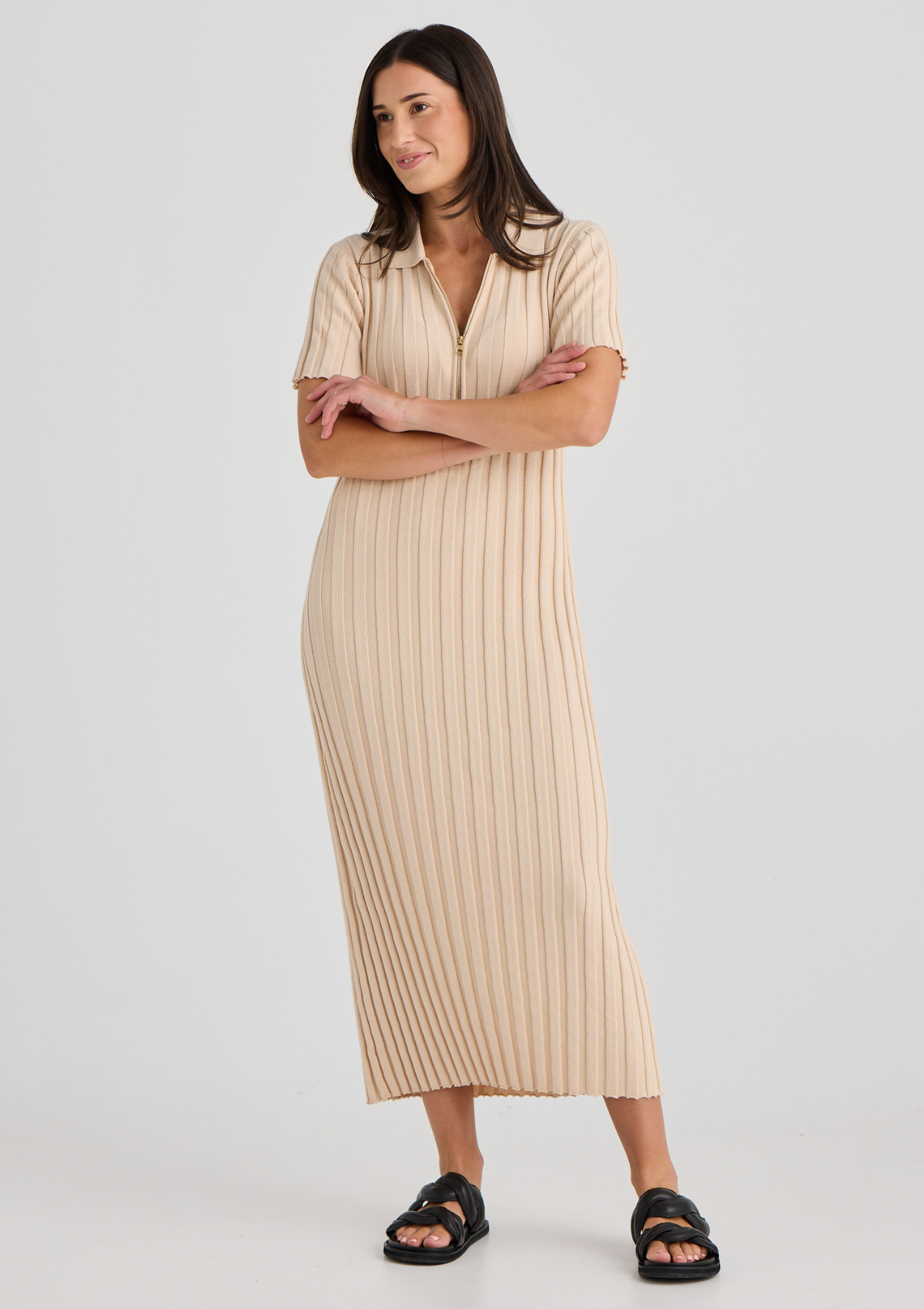 Dress Maternity Knit Beige By Bloomberri