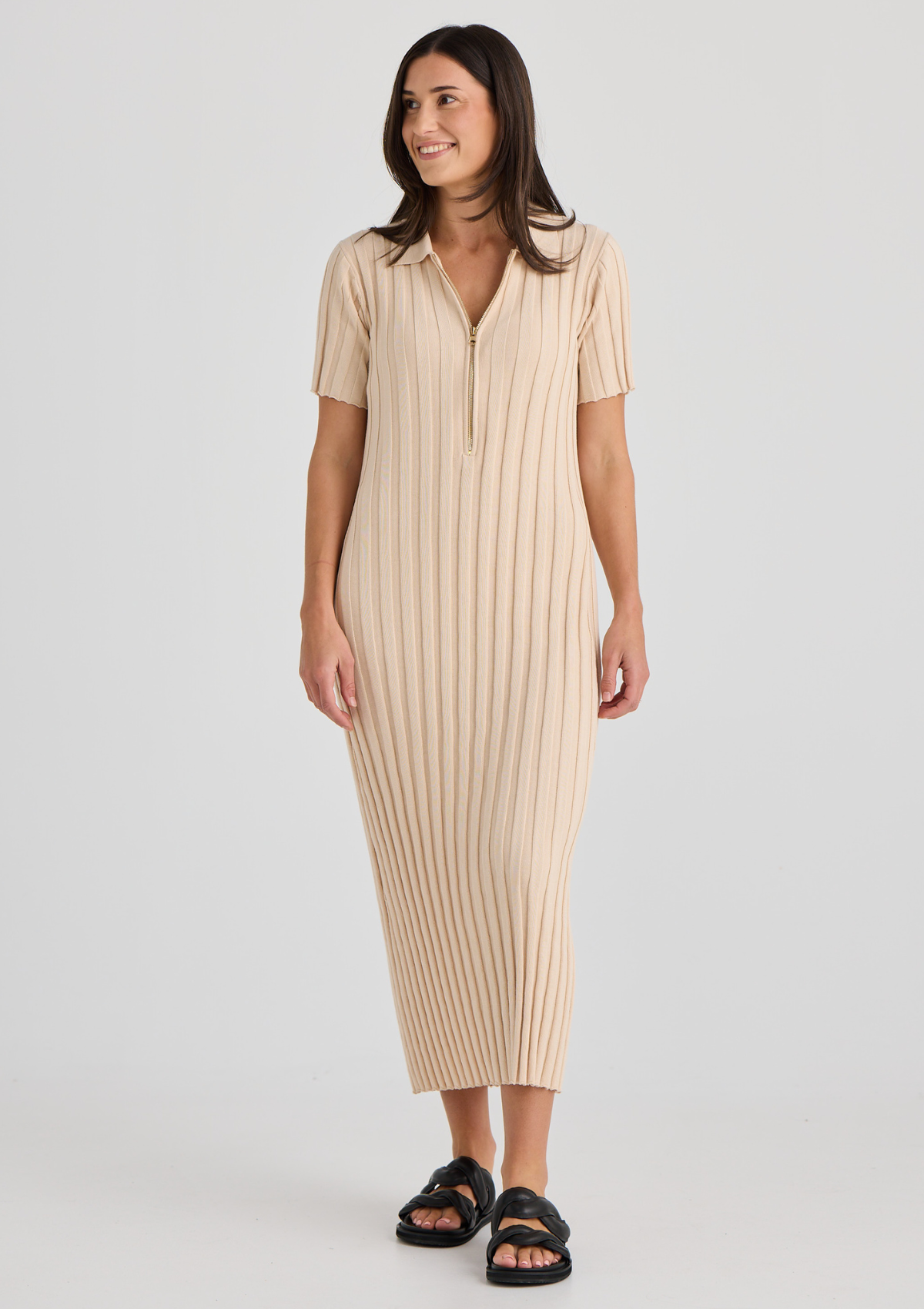 Maternity Dresses Knit Beige by Bloomberri