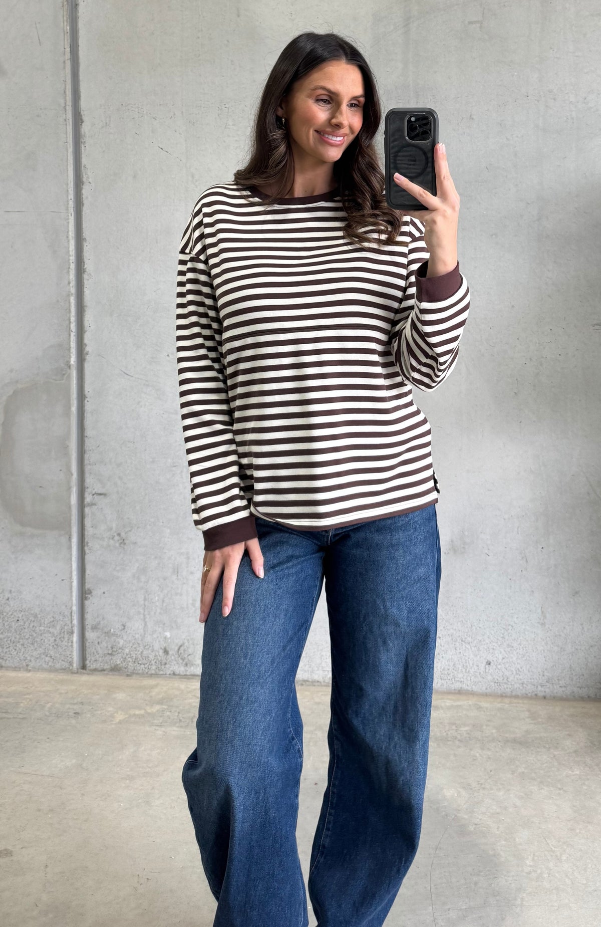 Stevie Long Sleeve Top Chocolate Stripe