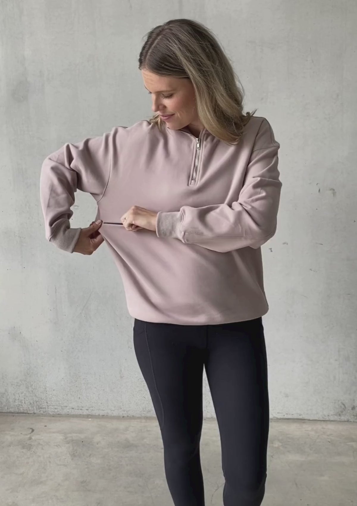 Breastfeeding Friendly Jumper in Quarter Zip (Beige)